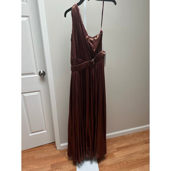NEW NWT LARA One Shoulder Womens Metallic Full Length Dress Bronze size 12 - Picture 3 of 7